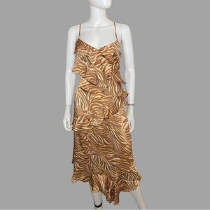 Steve Madden Caramel Zebra Print Christina Ruffle Midi Dress‎